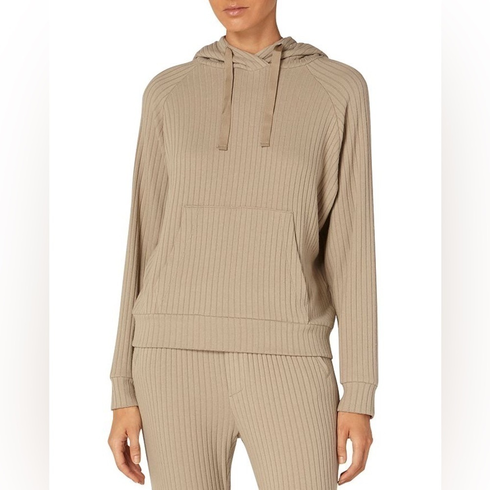 Enza Costa Ribbed Hoodie in Tan Size Large